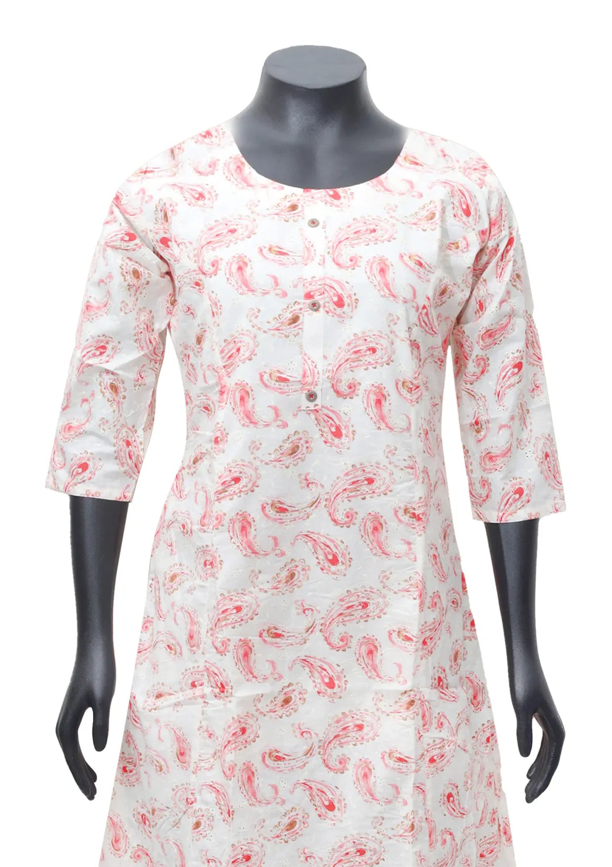 Off-White with Pink Printed Ladies Branded Readymade Long Top
