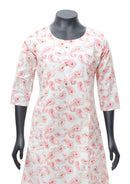 Off-White with Pink Printed Ladies Branded Readymade Long Top