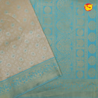 Sandal with Rama Blue Tissue Semi Silk Saree