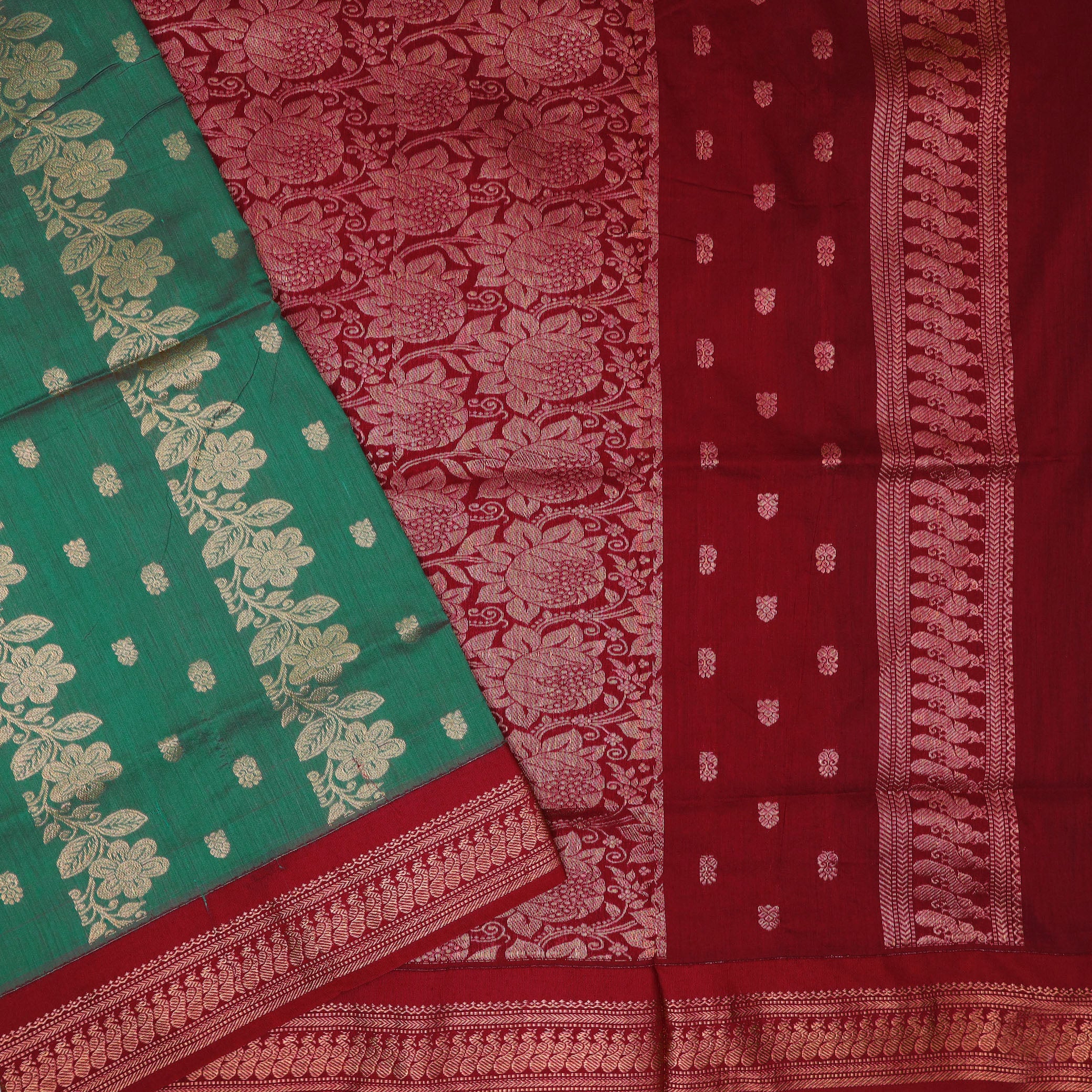 Green With Brown Premium Quality Kalyani Cotton Saree