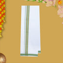 Light Green With White Dhoti Readymade Shirt And Matching Border Dhoti Set for Men
