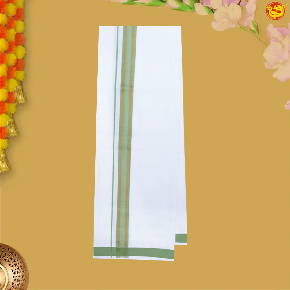 Light Green With White Dhoti Readymade Shirt And Matching Border Dhoti Set for Men