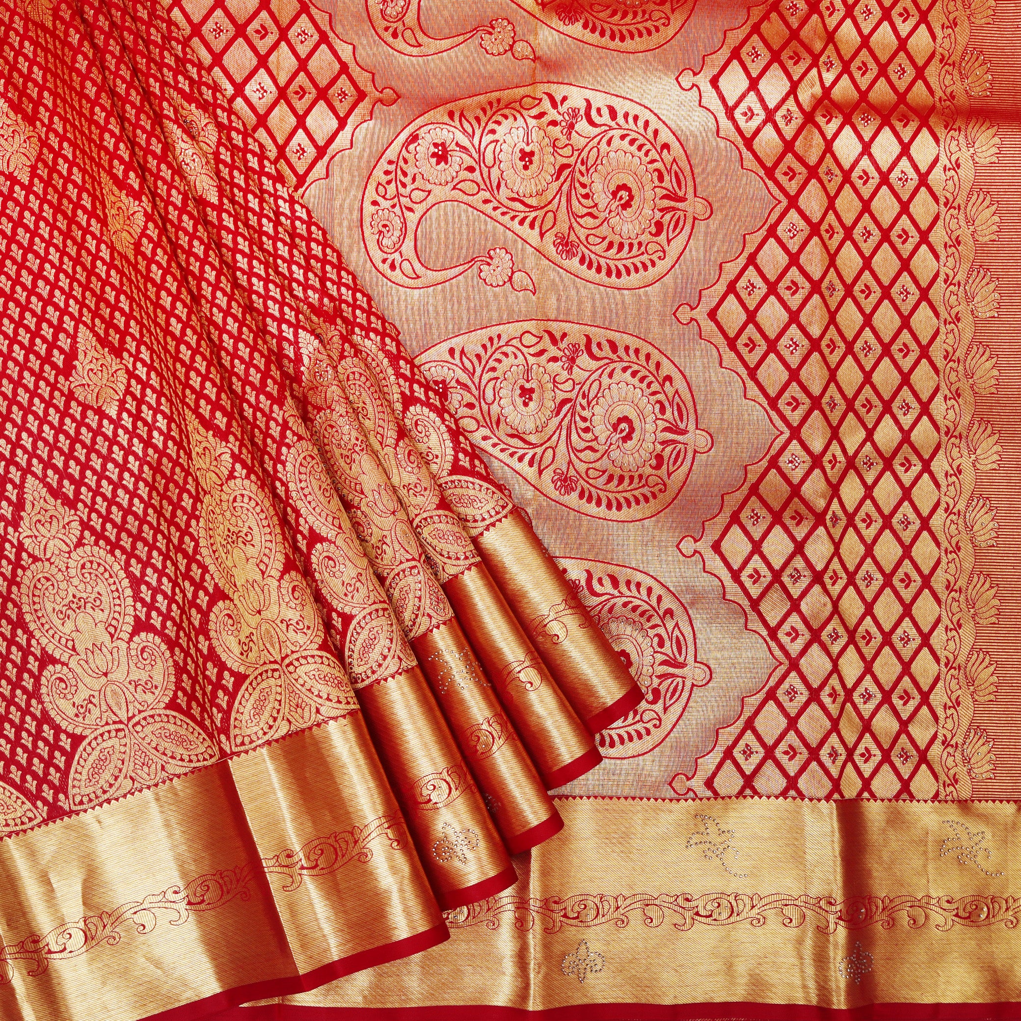 Red Color Golden Zari Border Wedding Silk Saree