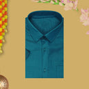Green With Sandel Cotton Readymade Shirt and Singel Matching Border Dhoti Set For Men