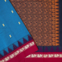 Dark Blue With Dark Red Pure  Cotton Saree without Blous
