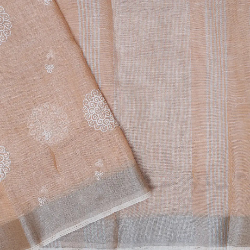 Light Orange Color Linen Cotton Saree