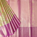 Light Green With Pink Golden Zari Border Wedding Silk Saree