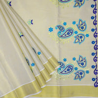 Southloom Exclusive Onam Kerala Traditional Fancy Border Floral Cotton Saree (Matching Plain Blouse Included)