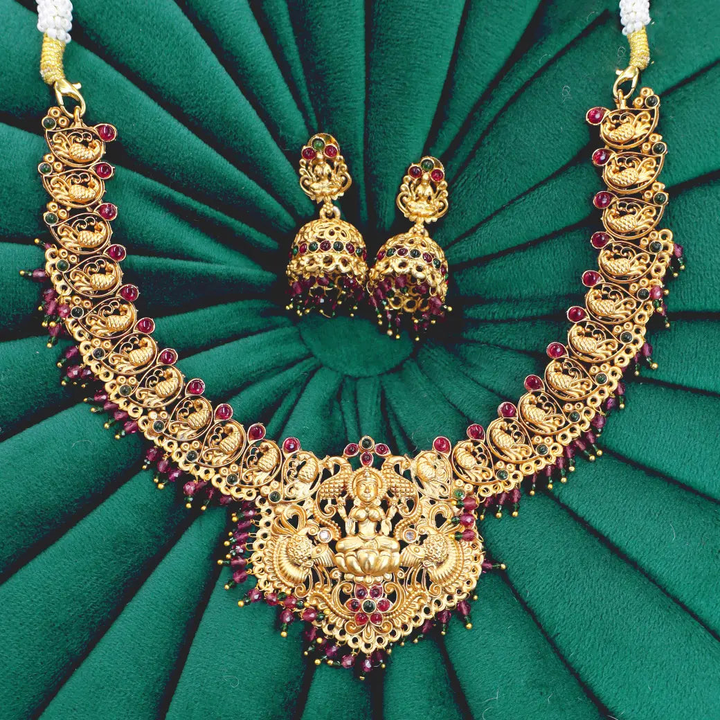 Antique aaram with necklace and jhumkas set