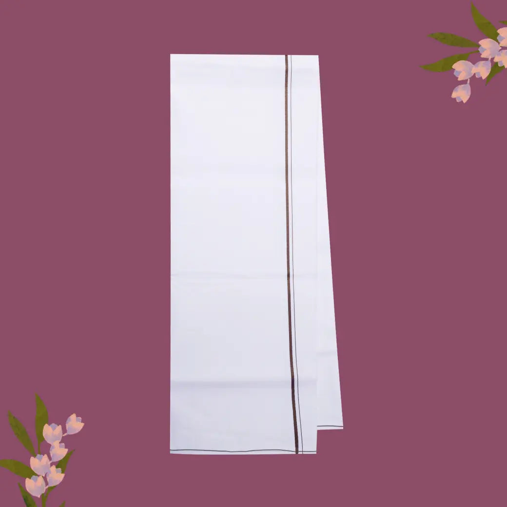 White with Brown Border Single Layer Cotton Men’s Dhoti