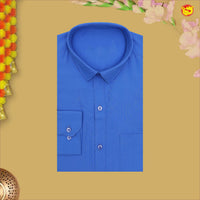 Blue With White Readymade Shirt And Matching Border Dhoti Set for Men