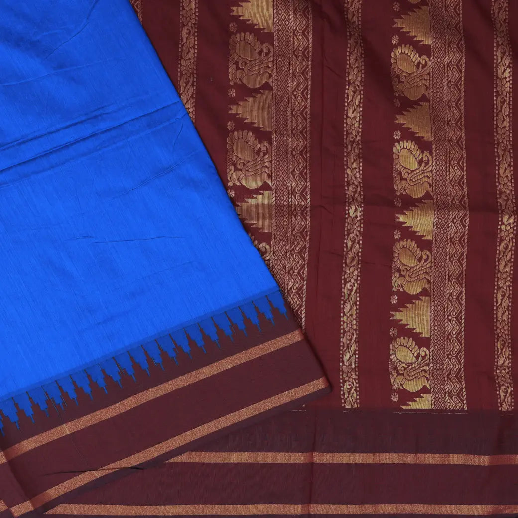 Blue With Maroon  Premium Quality Kalyani Cotton Saree
