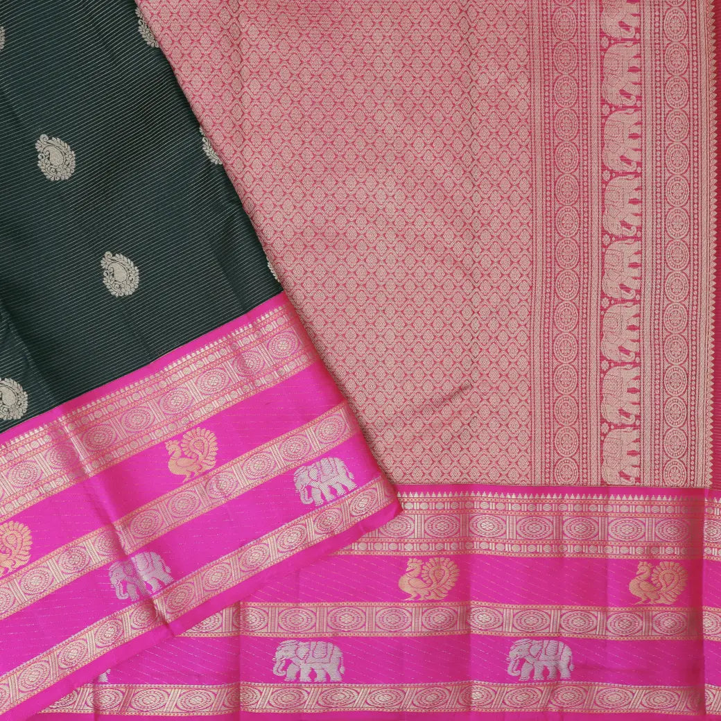 DARK GREENwith PURPLE Traditional Soft Silk Saree