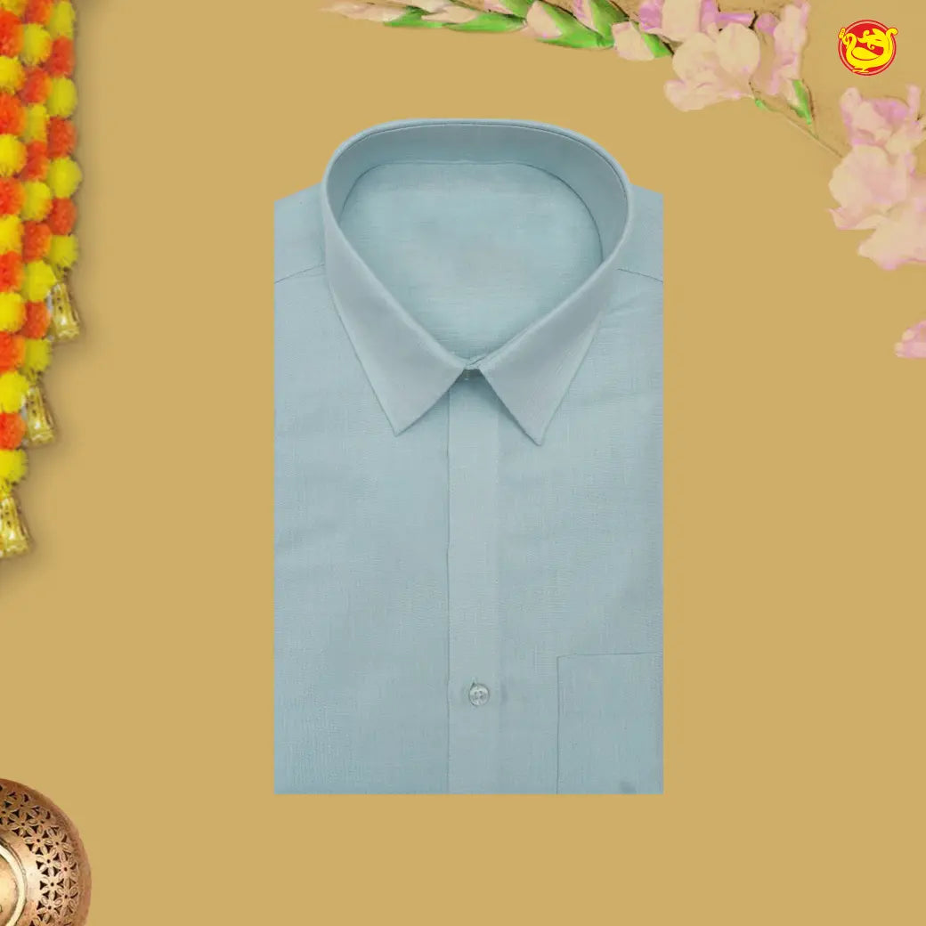 Blue Hosta Colour Tissue Readymade Shirts And Dhoti Sets for Men