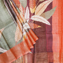 Pure Tussar Silk Saree Multi  Colour With Floral Design and Painted Prints and Zari Woven Border