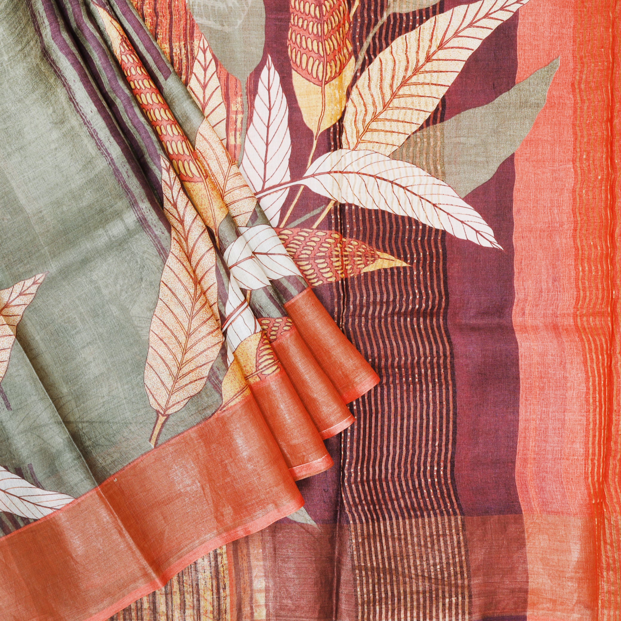 Pure Tussar Silk Saree Multi  Colour With Floral Design and Painted Prints and Zari Woven Border