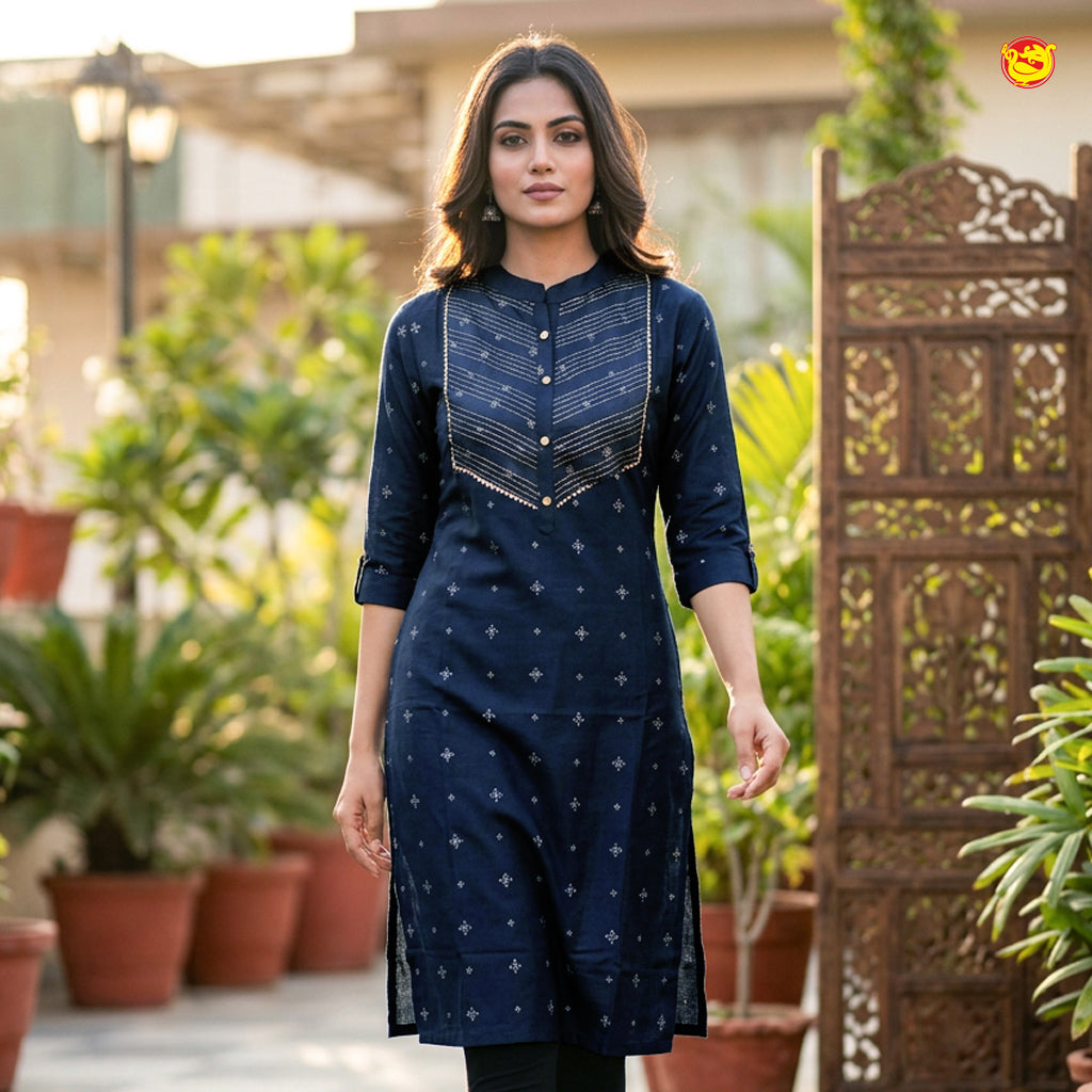 Dark Navy Blue Color Ladies Readymade Straight Cut Top