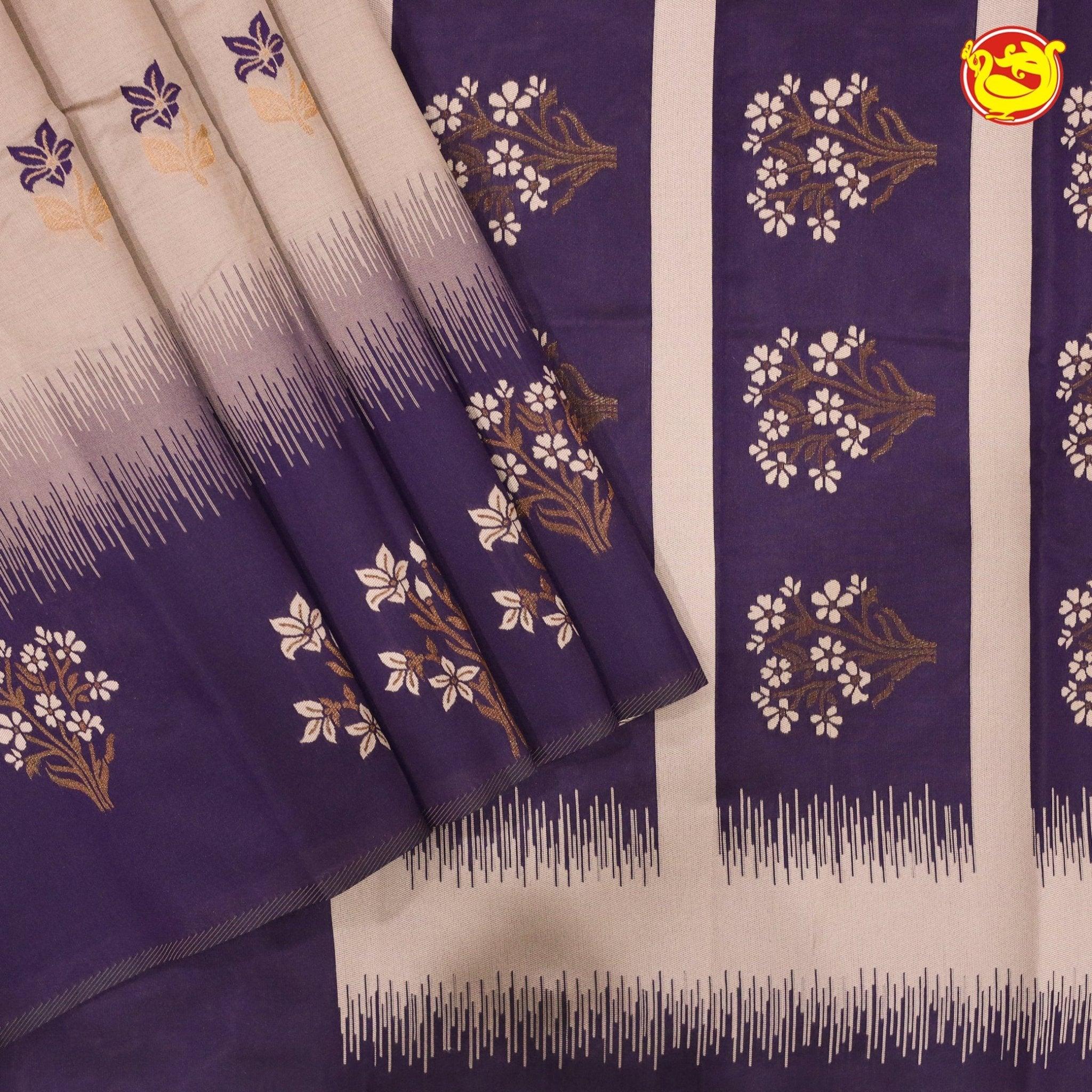 Light Brown With Purple Semi Silk Set Saree - Thenianantham