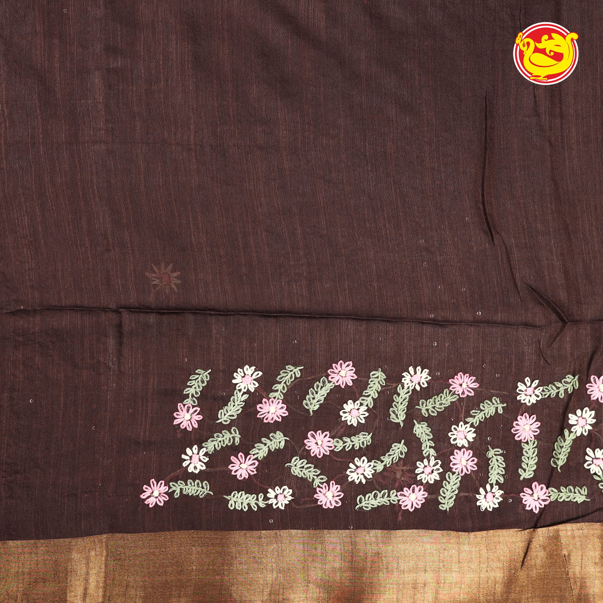 Coffee brown bamboo tussar saree with embroidery