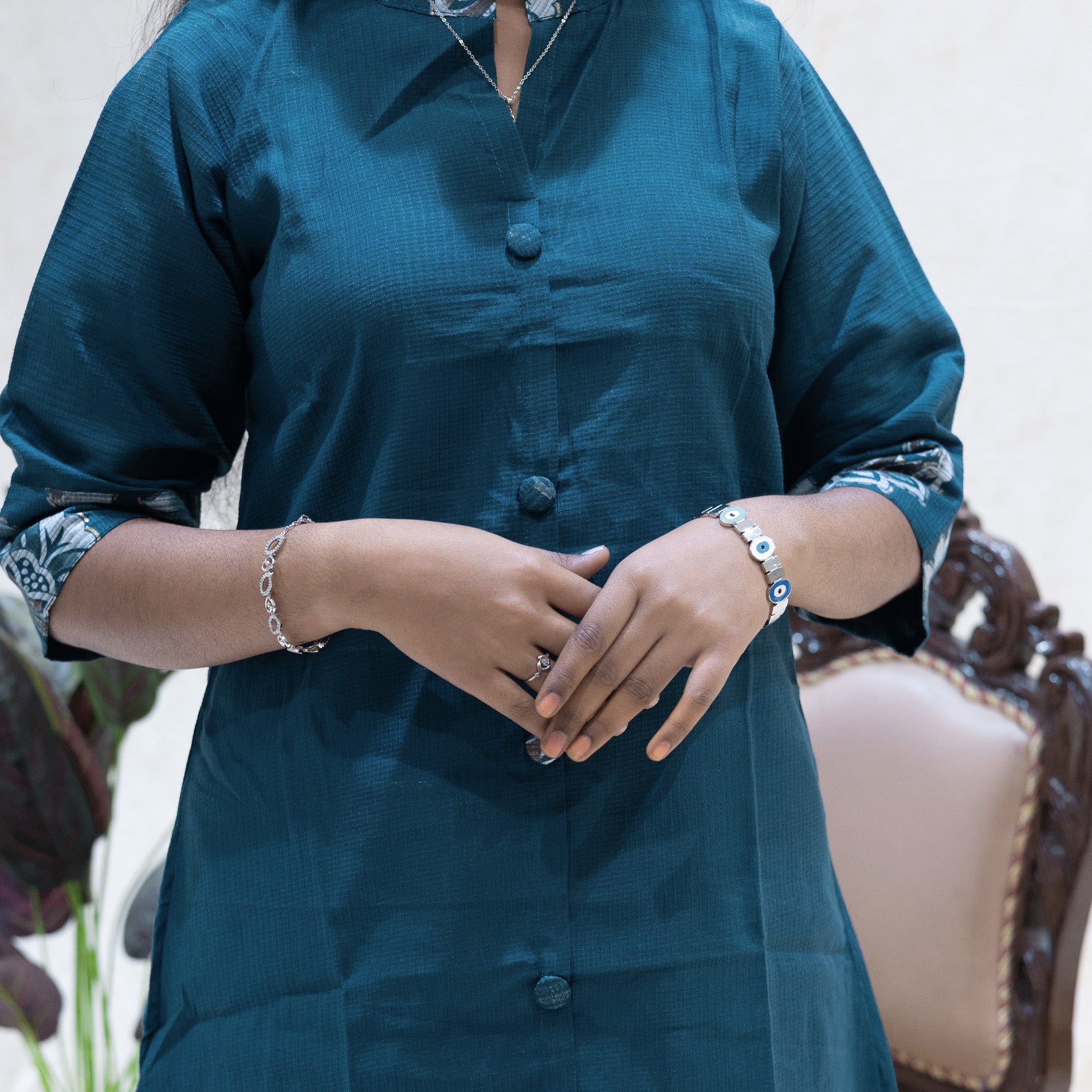 Aadhira- Peacock blue Ladies Branded Co-ord-set Readymade