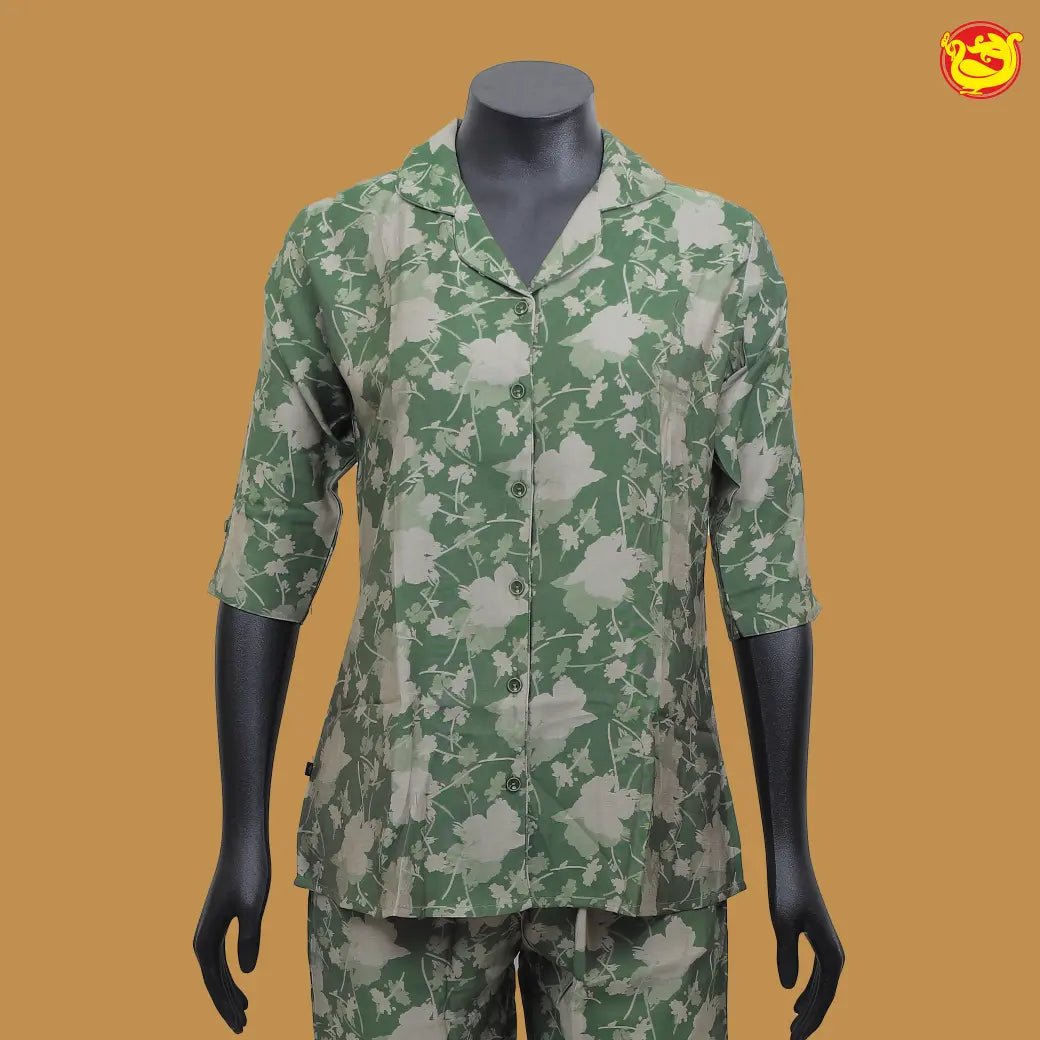 Women Night Suit Green Printed - Thenianantham