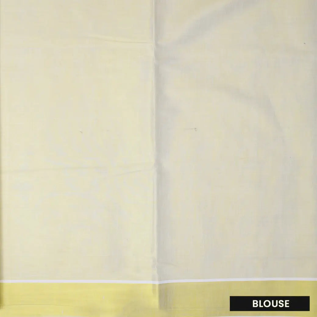 Southloom Exclusive Onam Kerala Traditional Fancy Border Floral Cotton Saree (Matching Plain Blouse Included)