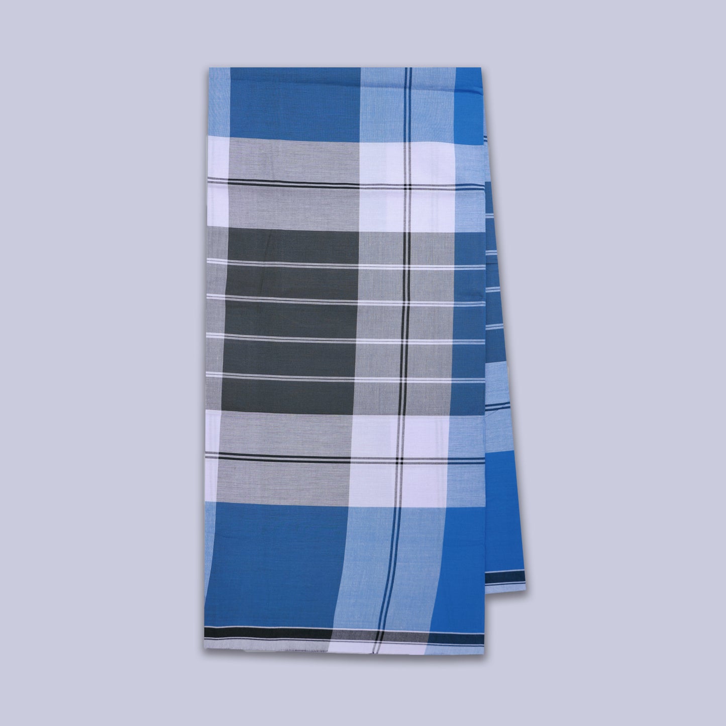 Men’s Blue With Grey Checked Cotton Stitched Lungi