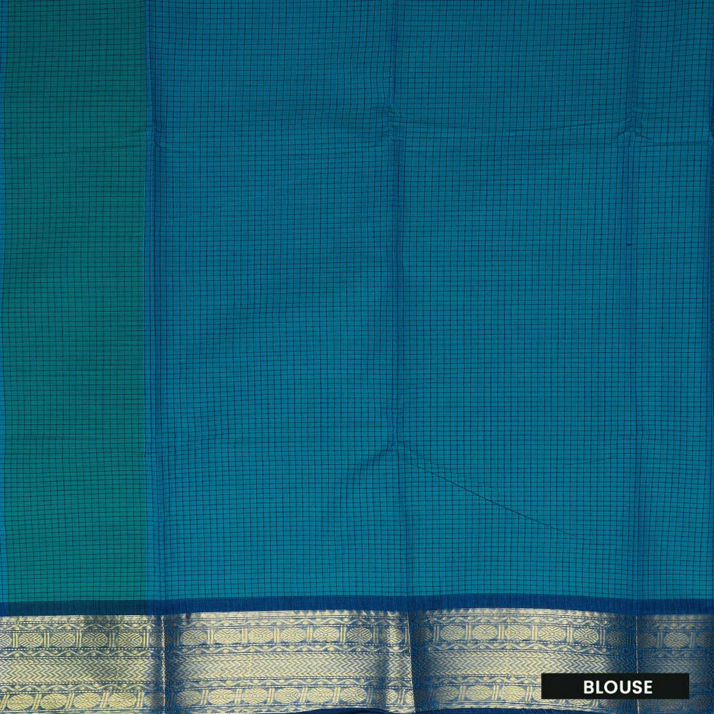 Peacock Blue With Copper Zeri Contrast Border Pure Cotton  Saree