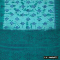 Teal Blue - Bluish Green Sungudi Cotton Saree without Blouse