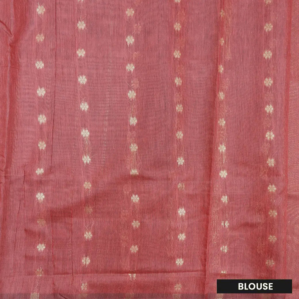 REDDISH -PINKWITH WHITE DARK FLORAL COPPER JERRY LINEN JACQUARD SAREES