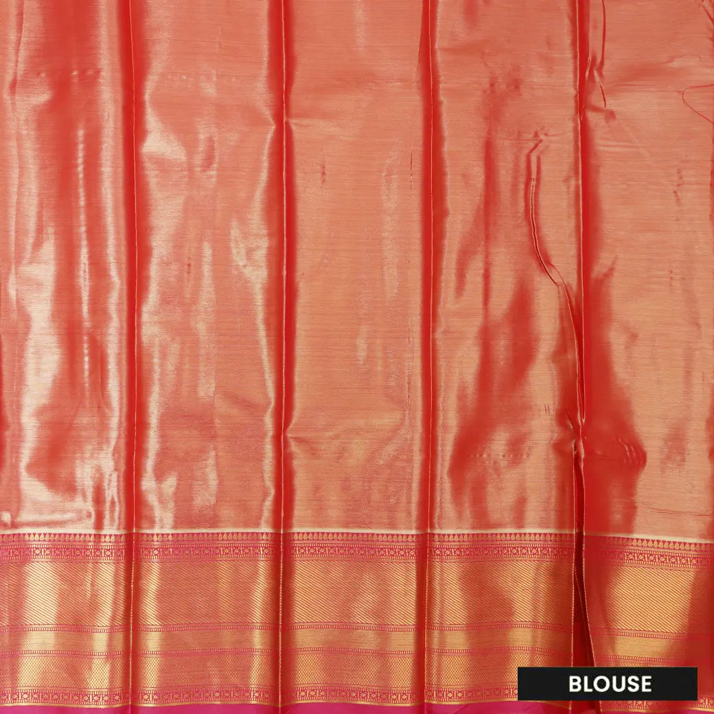 Light Brown with Dark Pink Floral Design Tissue Silk Saree