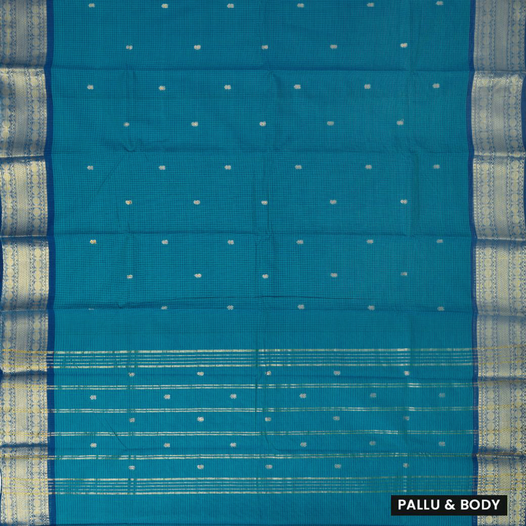 Peacock Blue With Copper Zeri Contrast Border Pure Cotton  Saree