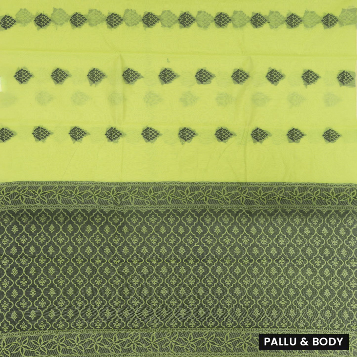 Lime green With Black Zari Silk Cotton Saree