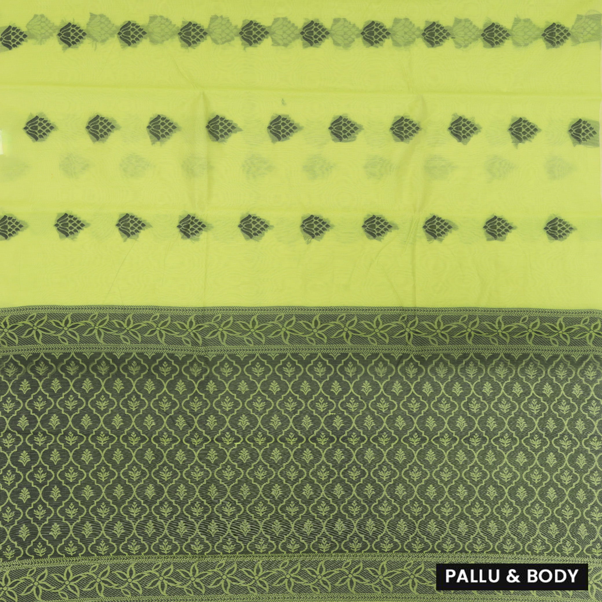 Lime green With Black Zari Silk Cotton Saree