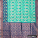 Mint Green With Dark Blue Pochampally Semi Ikat Silk Saree