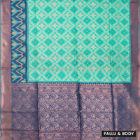 Mint Green With Dark Blue Pochampally Semi Ikat Silk Saree