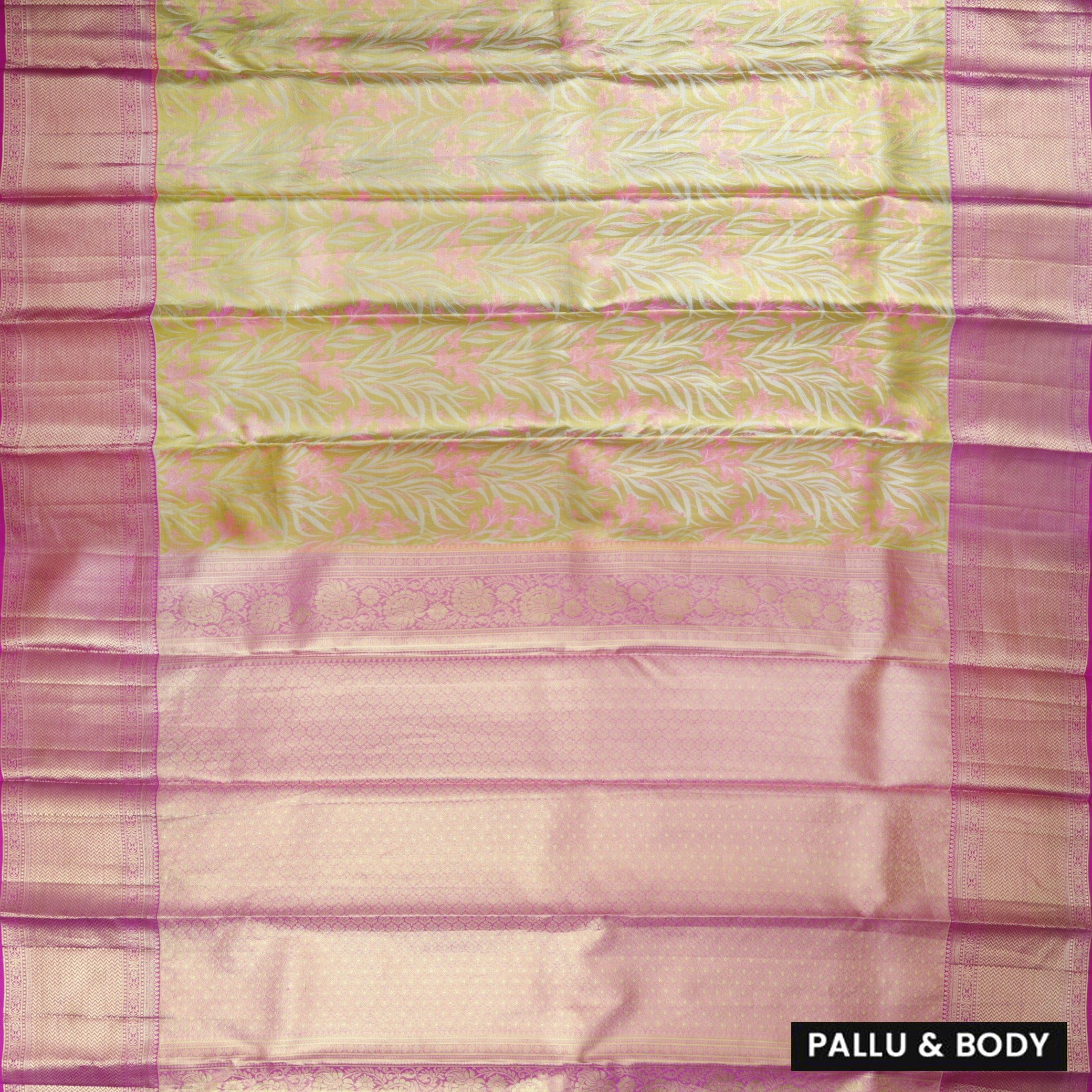Light Green With Pink Golden Zari Border Wedding Silk Saree