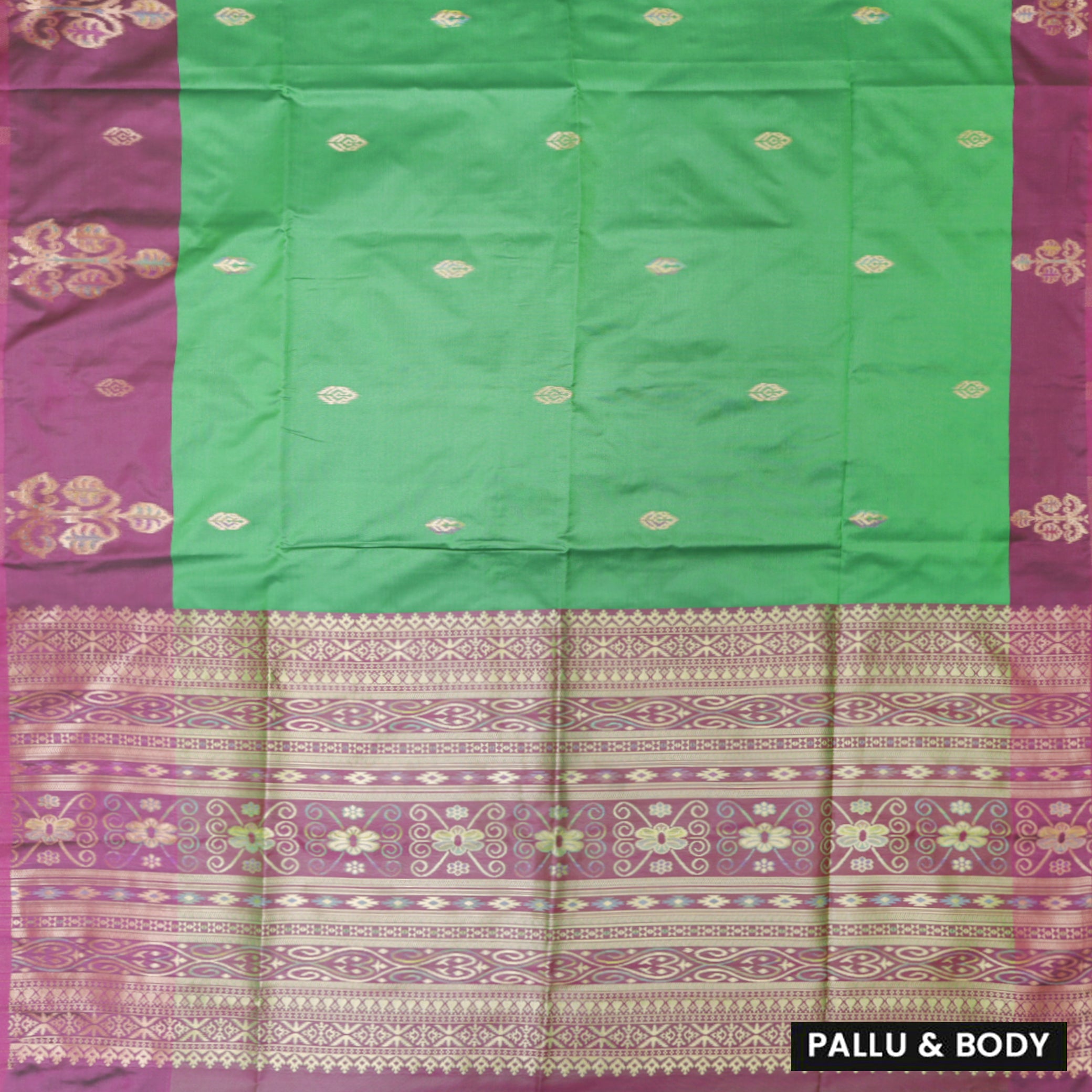 Green with Pink Soft Silk Saree