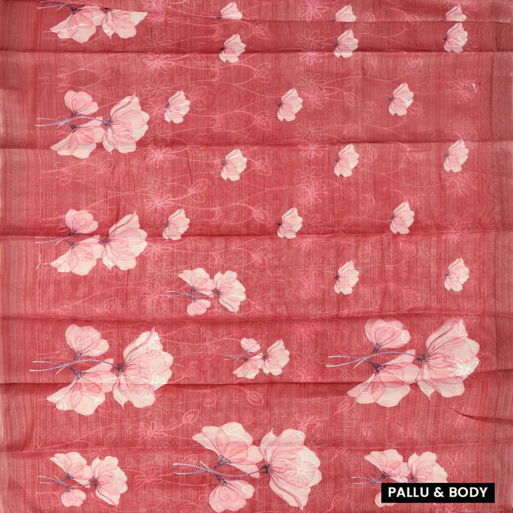 Terracotta Red with Floral Design Trendy Tissue Fancy Saree