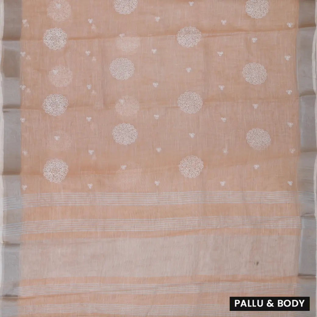 Light Orange Color Linen Cotton Saree