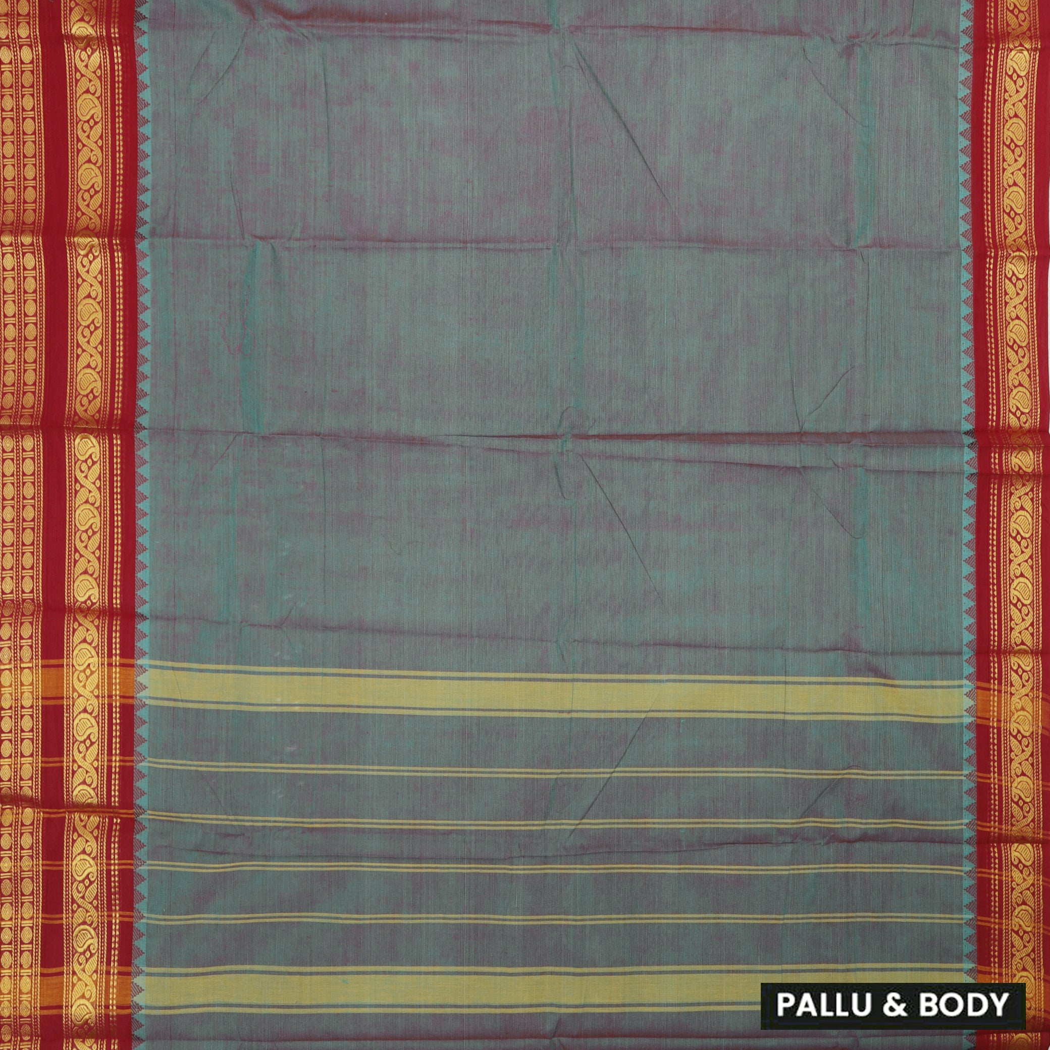 Slate Grey With Red  Pure Chettinad Cotton Saree without Blouse