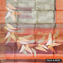 Pure Tussar Silk Saree Multi  Colour With Floral Design and Painted Prints and Zari Woven Border