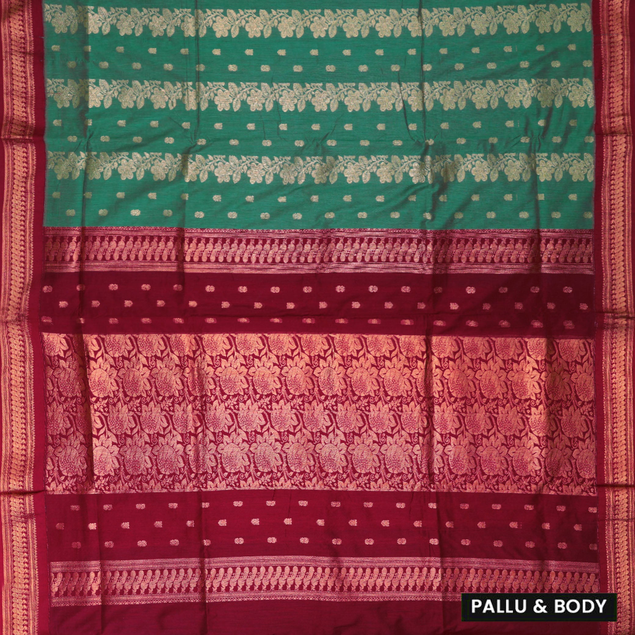 Green With Brown Premium Quality Kalyani Cotton Saree