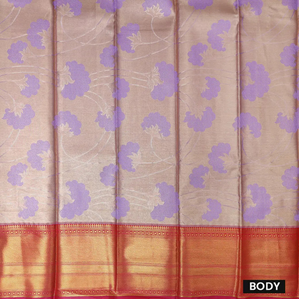 Light Brown with Dark Pink Floral Design Tissue Silk Saree