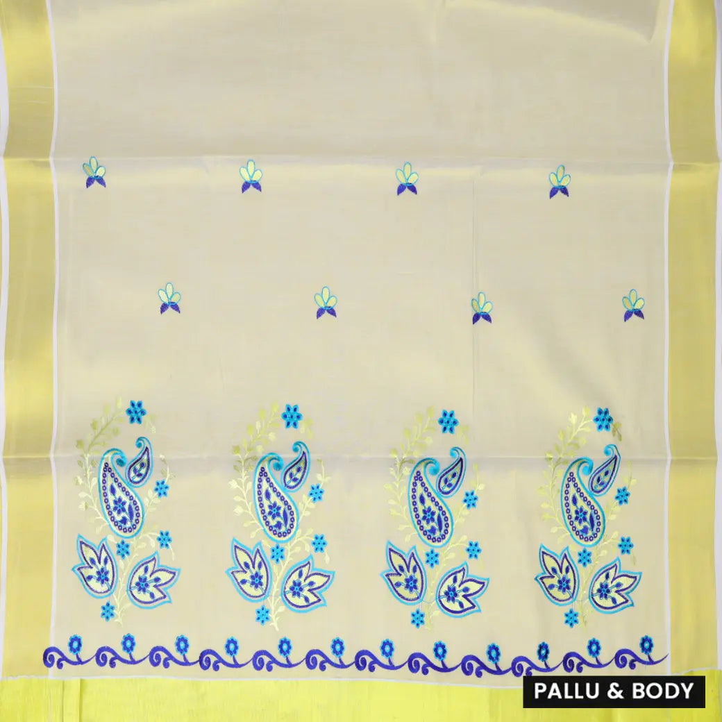 Southloom Exclusive Onam Kerala Traditional Fancy Border Floral Cotton Saree (Matching Plain Blouse Included)