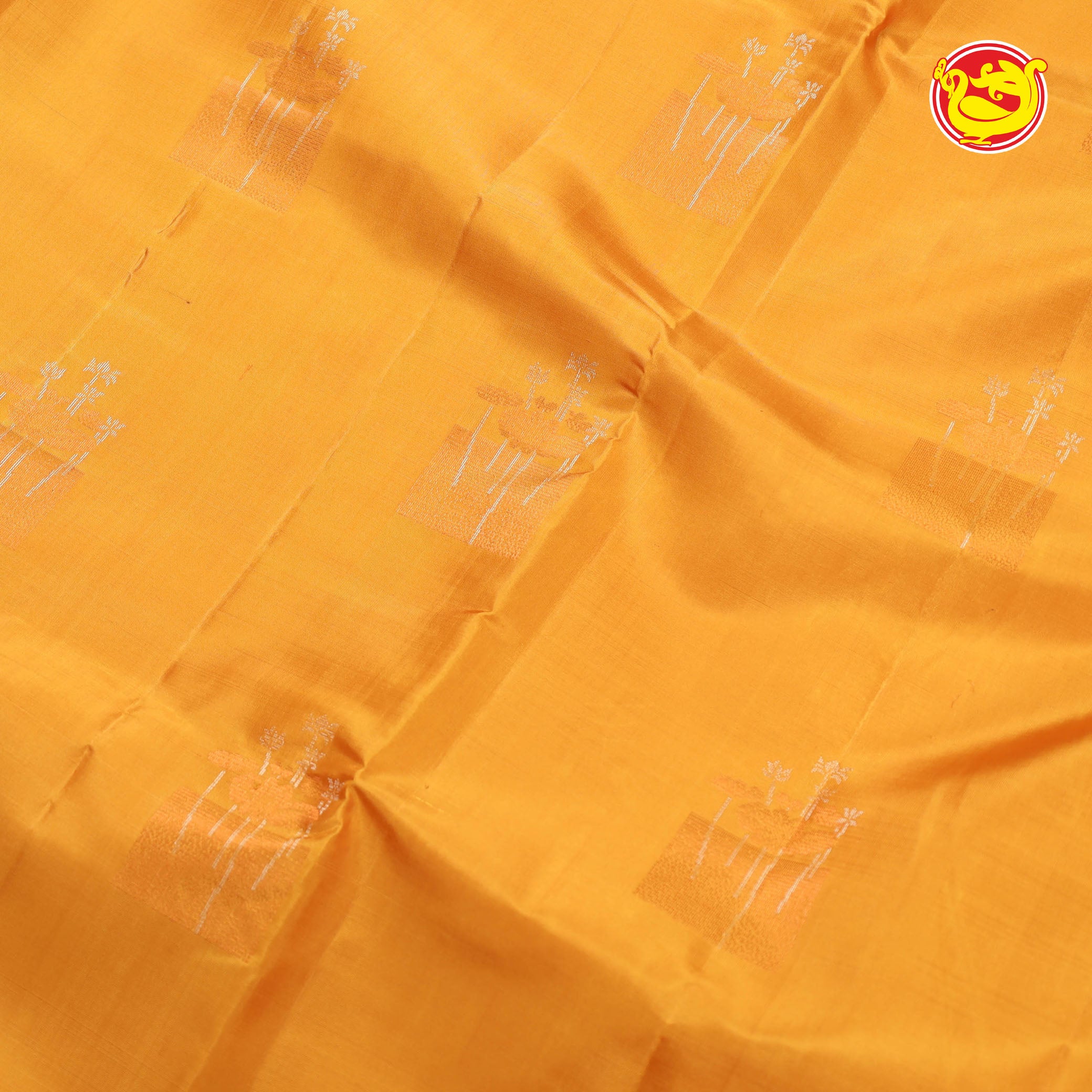 Yellow with coral red soft silk saree