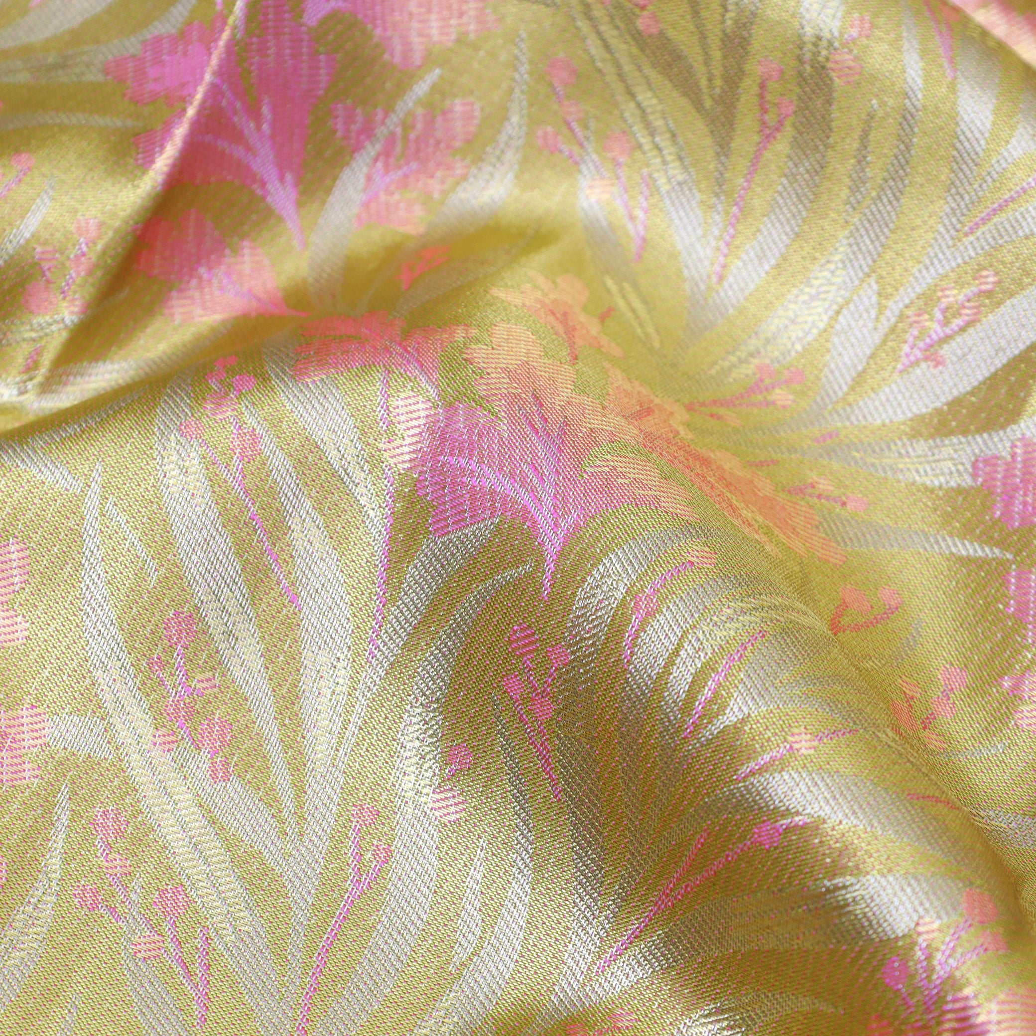 Light Green With Pink Golden Zari Border Wedding Silk Saree