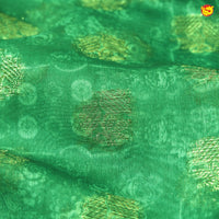 Unique Green Chanderi Silk Saree with Floral Motifs and Copper Zari Border - Thenianantham