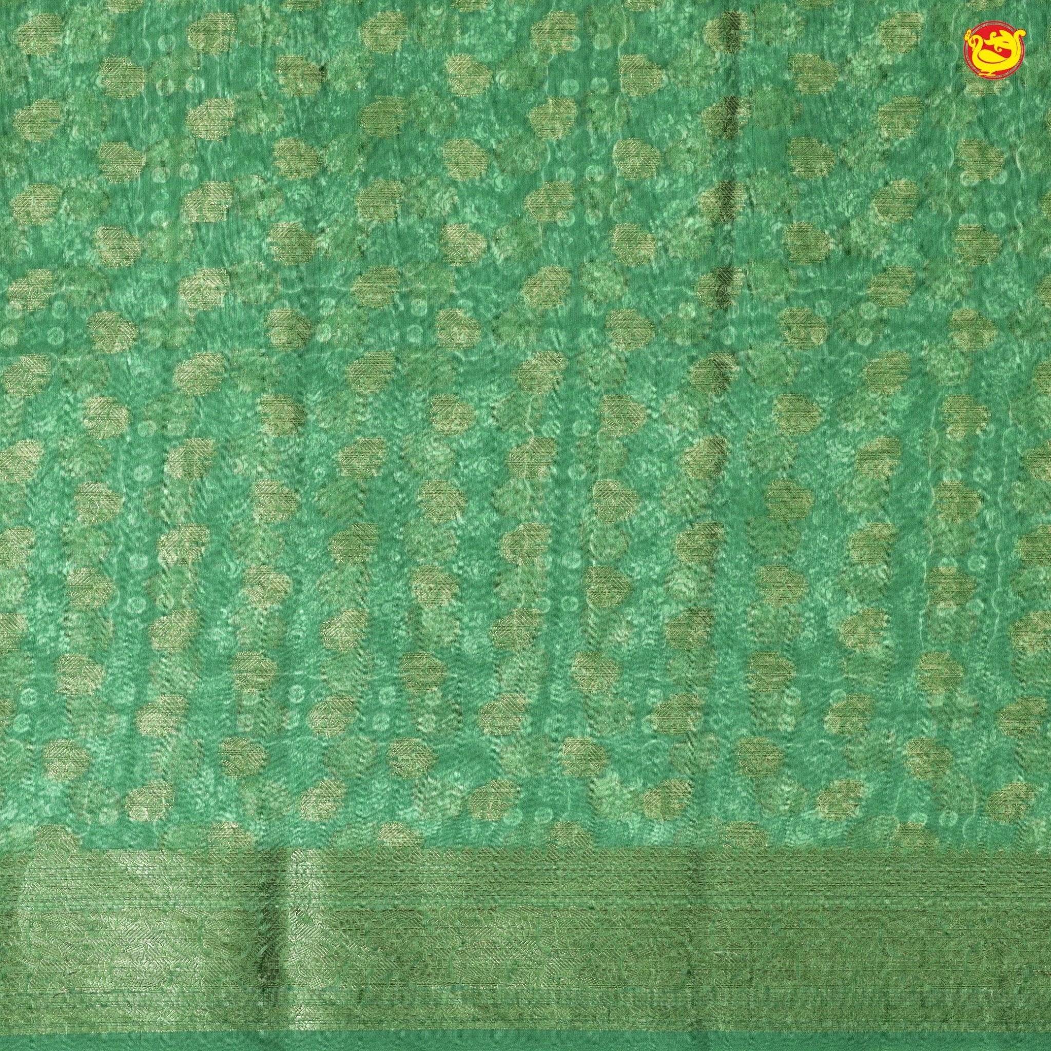 Unique Green Chanderi Silk Saree with Floral Motifs and Copper Zari Border - Thenianantham