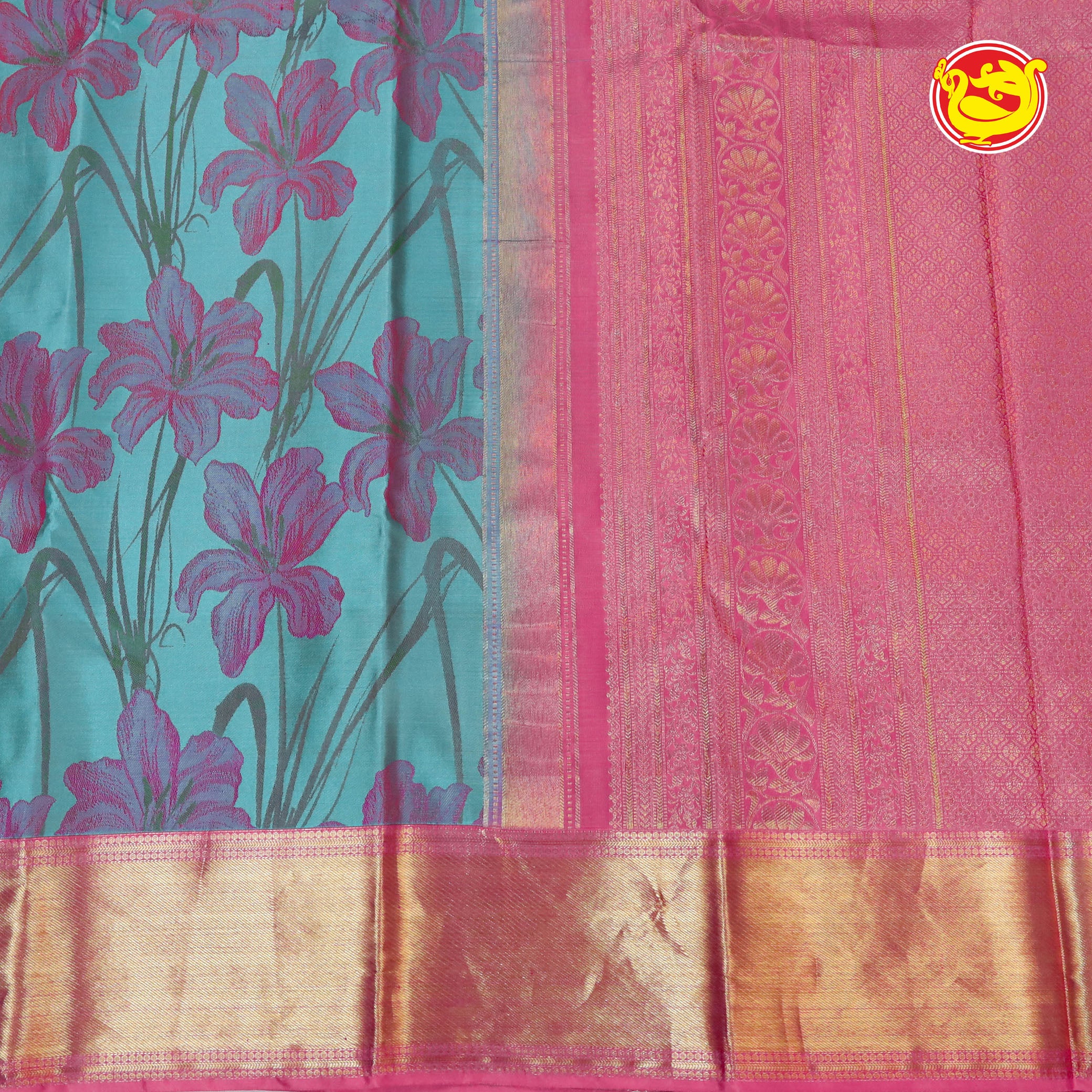 Light blue with pink soft silk saree with woven floral motifs